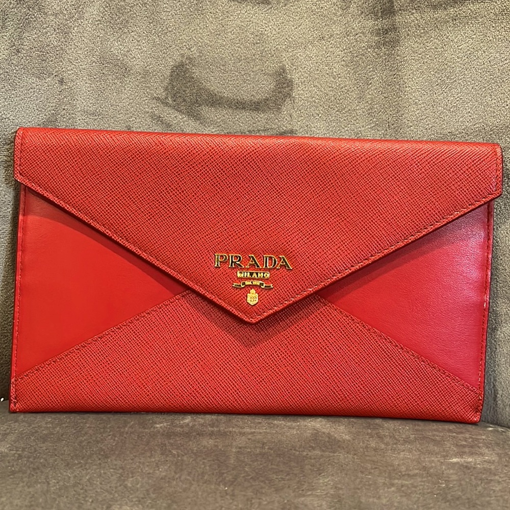 Prada Pink Saffiano Leather Envelope Wallet